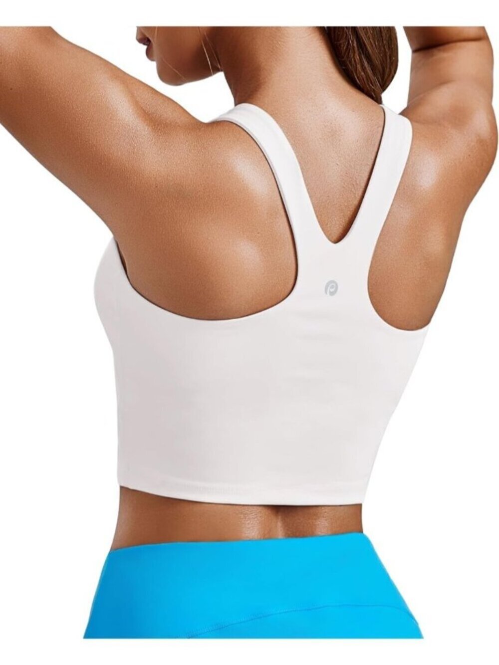 Women's White Sports Bra High Neck Racer Back Workout Longline Crop Tank Top